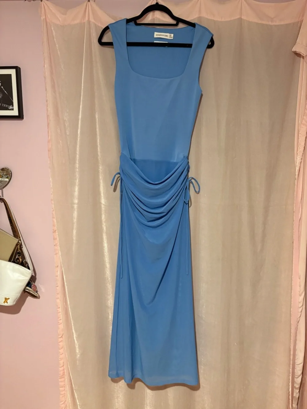 Sovere Blue Sleeveless Draped Midi Dress - Picture 5 of 12